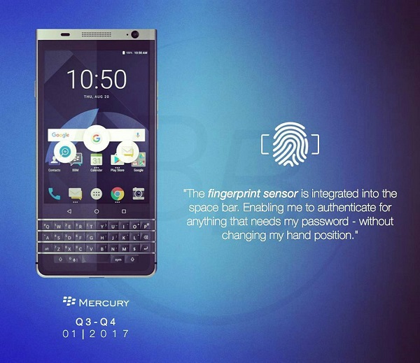 Foto BlackBerry Mercury con sensore di impronte digitali.jpg